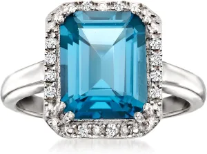 Ross-Simons 3.50 Carat London Blue Topaz Ring With Diamonds in Sterling Silver
