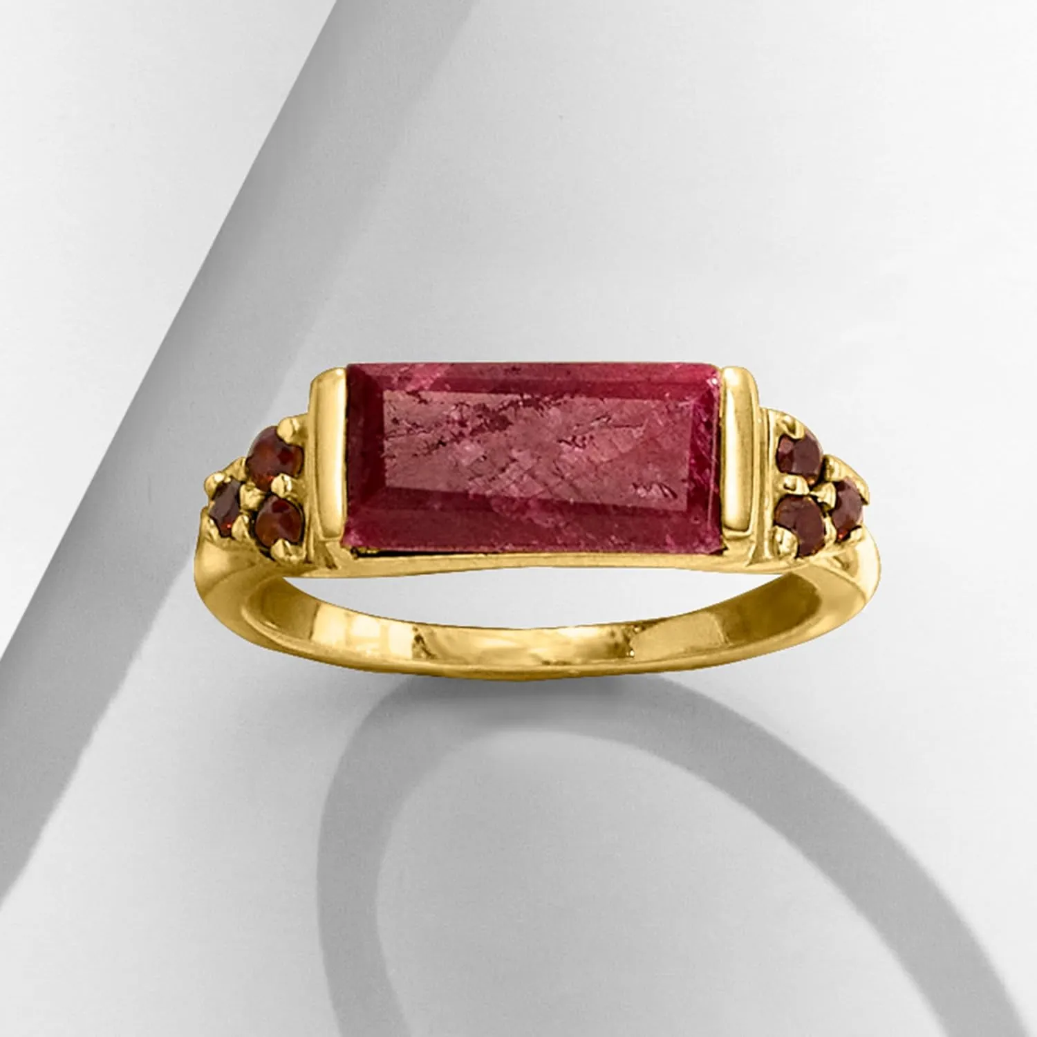 Ross-Simons 6.00 Carat Ruby and .50 ct. t.w. Garnet Ring in 18kt Gold Over Sterling