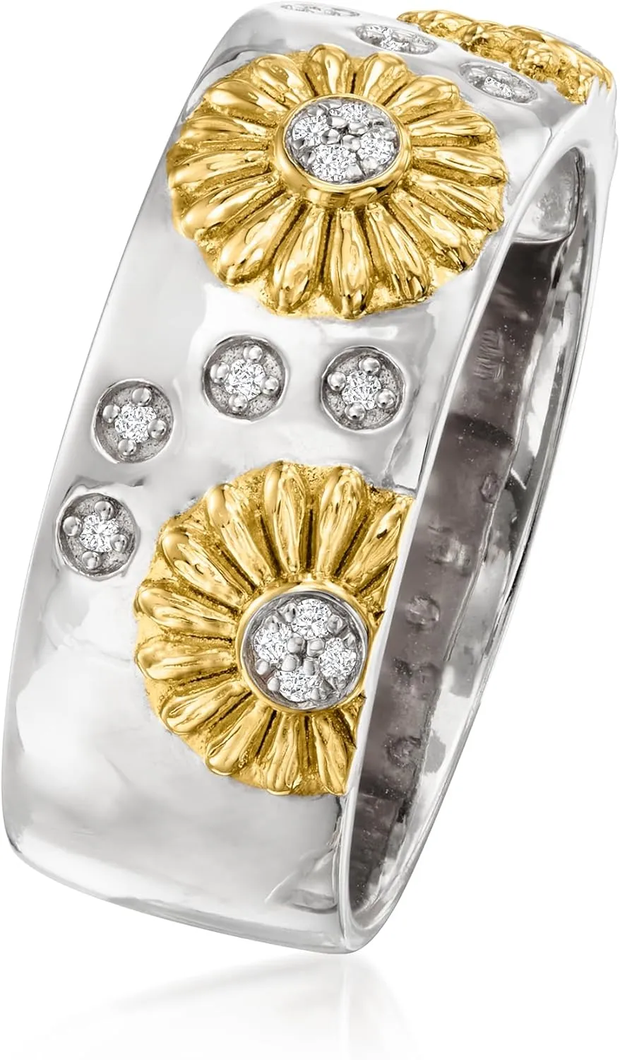 Ross-Simons Diamond Sunflower Ring in 2-Tone Sterling Silver