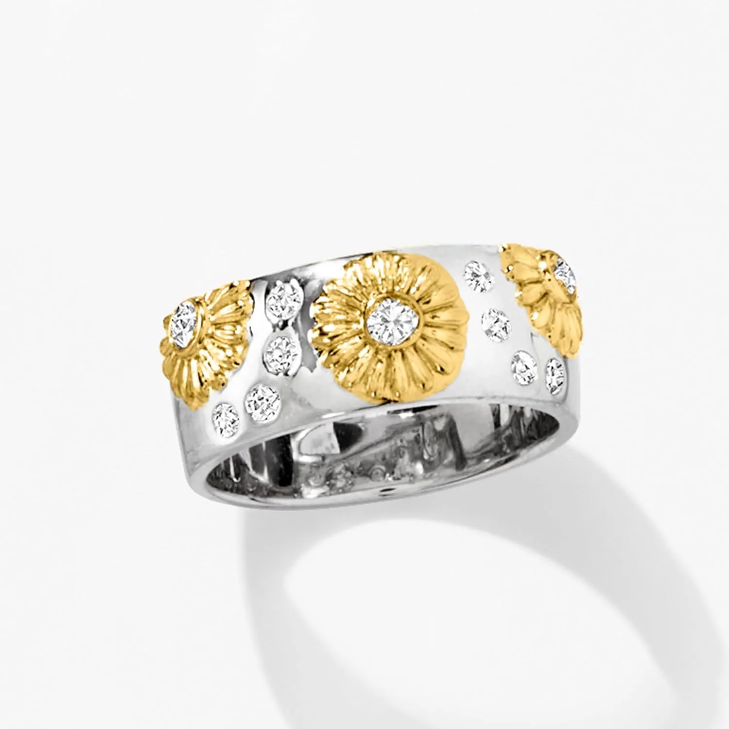 Ross-Simons Diamond Sunflower Ring in 2-Tone Sterling Silver