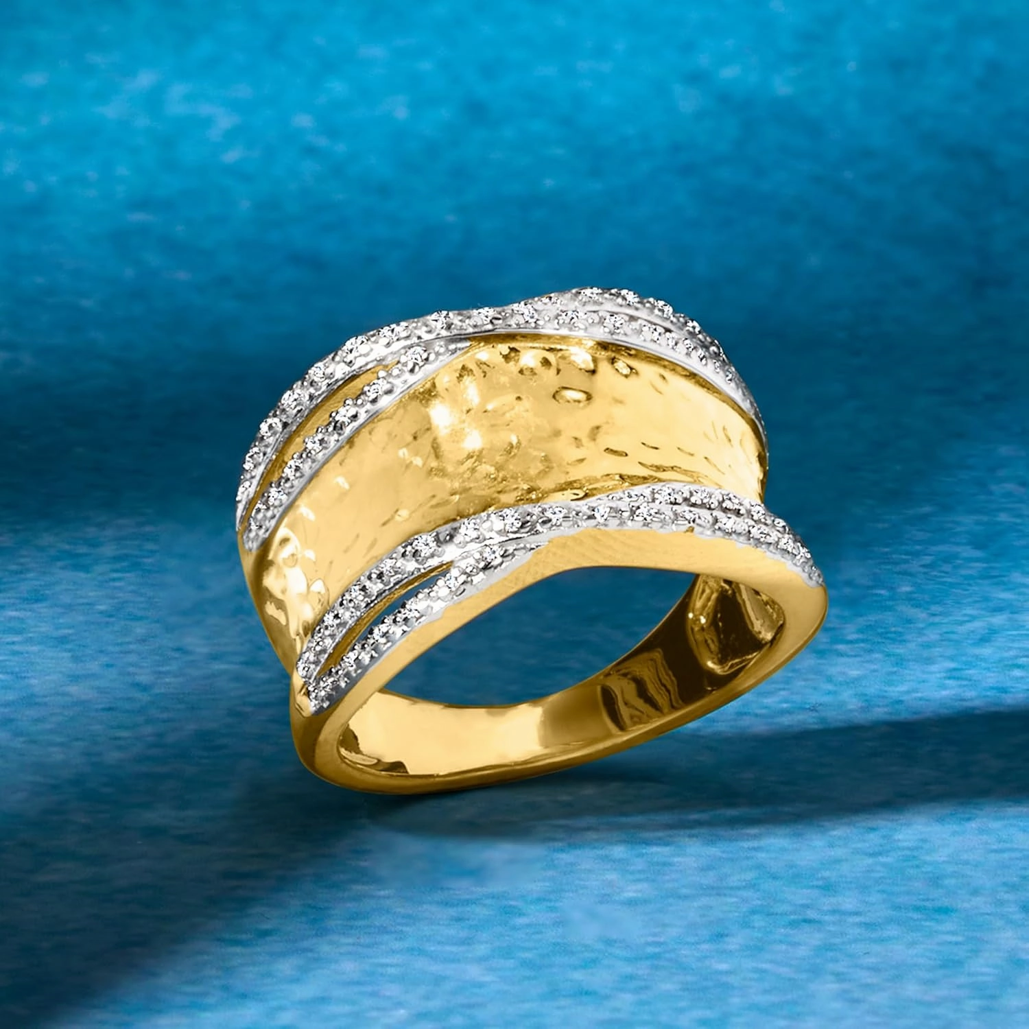 Ross-Simons 0.13 ct. t.w. Diamond Hammered Ring in Sterling
