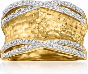 Ross-Simons 0.13 ct. t.w. Diamond Hammered Ring in Sterling