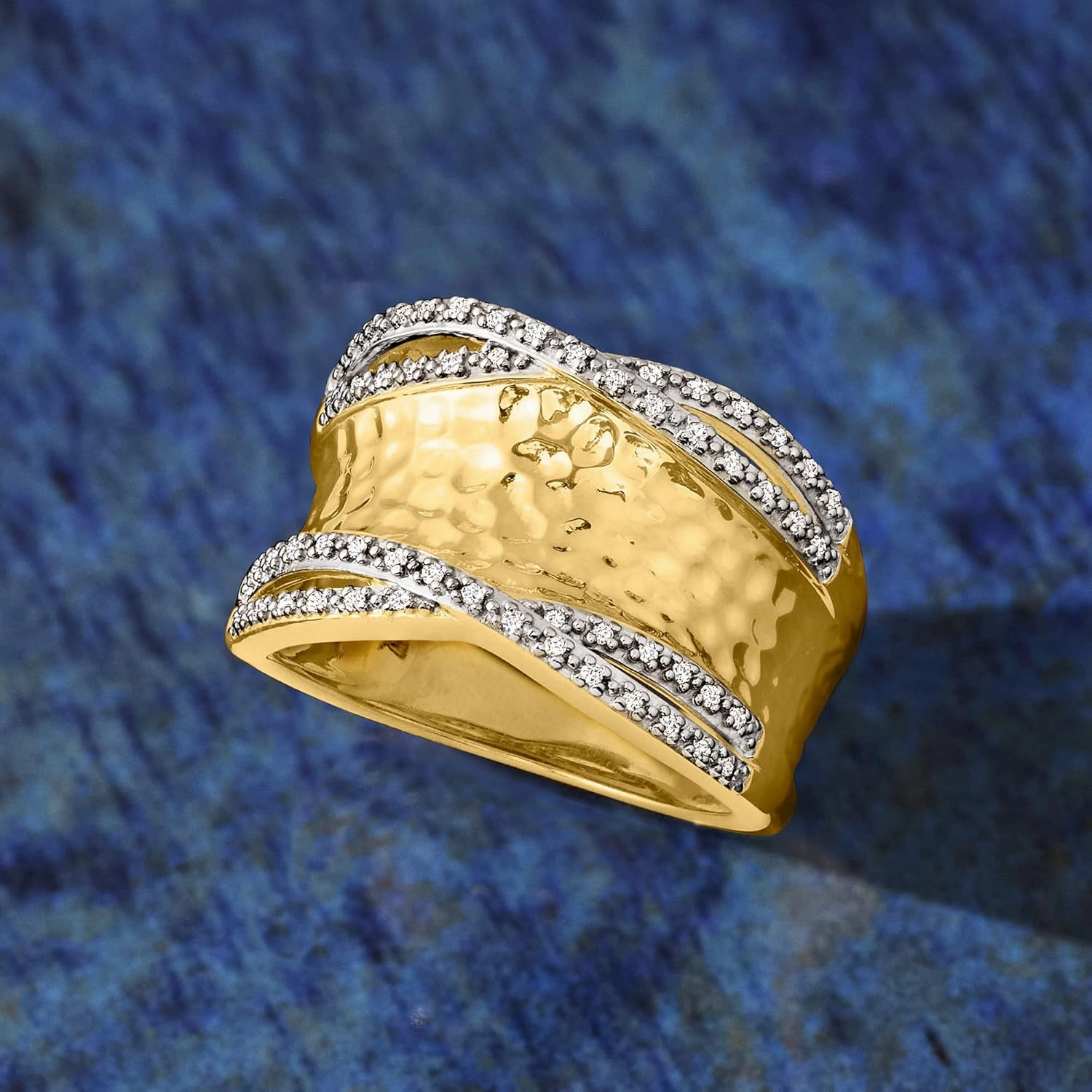 Ross-Simons 0.13 ct. t.w. Diamond Hammered Ring in Sterling