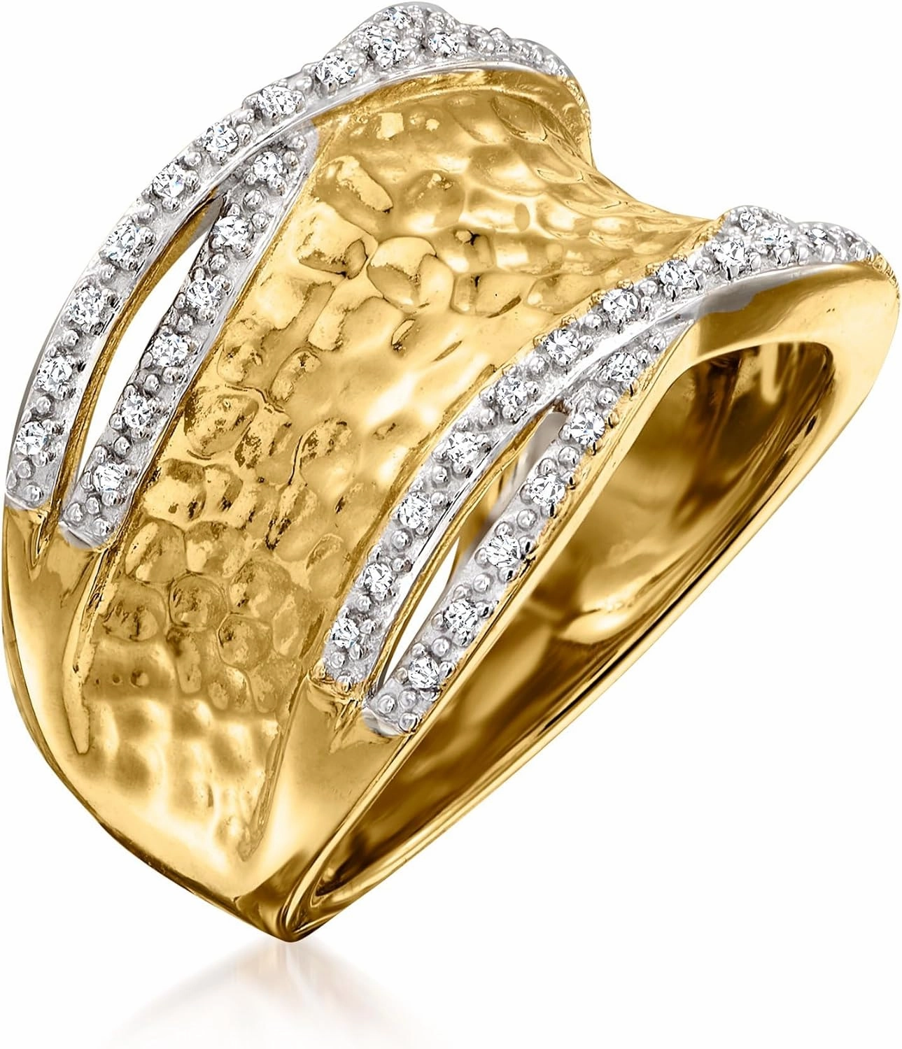 Ross-Simons 0.13 ct. t.w. Diamond Hammered Ring in Sterling