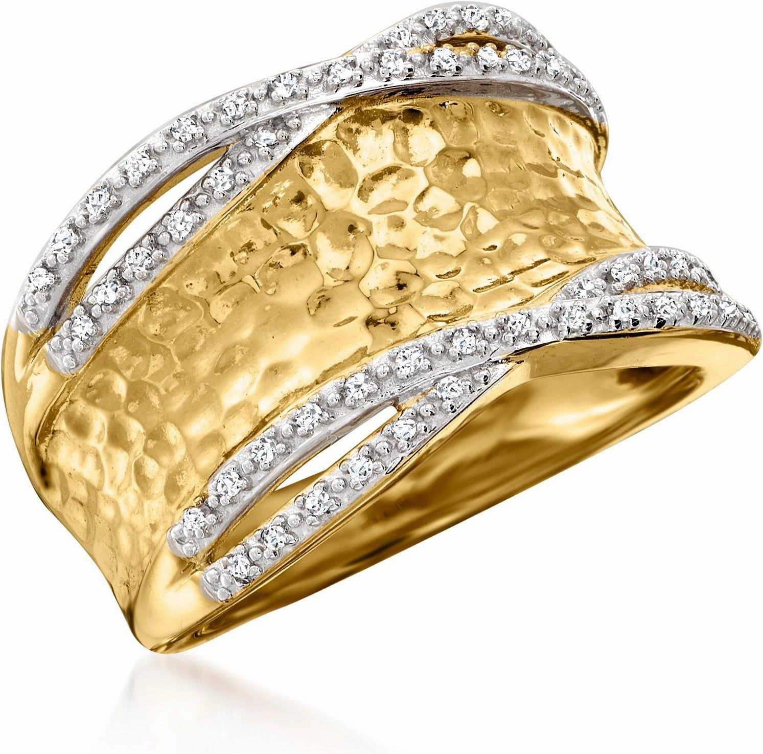 Ross-Simons 0.13 ct. t.w. Diamond Hammered Ring in Sterling