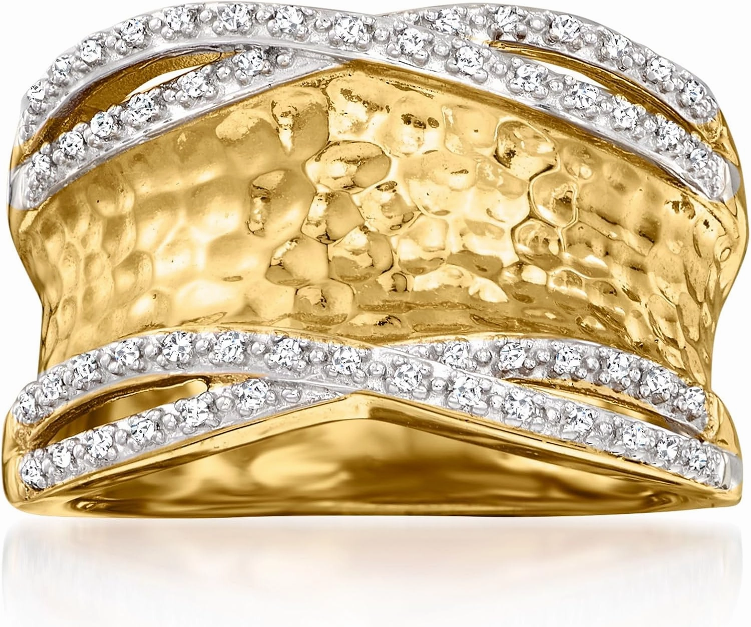 Ross-Simons 0.13 ct. t.w. Diamond Hammered Ring in Sterling