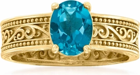 Ross-Simons 1.50 Carat London Blue Topaz Scrollwork Ring in 18kt Gold Over Sterling