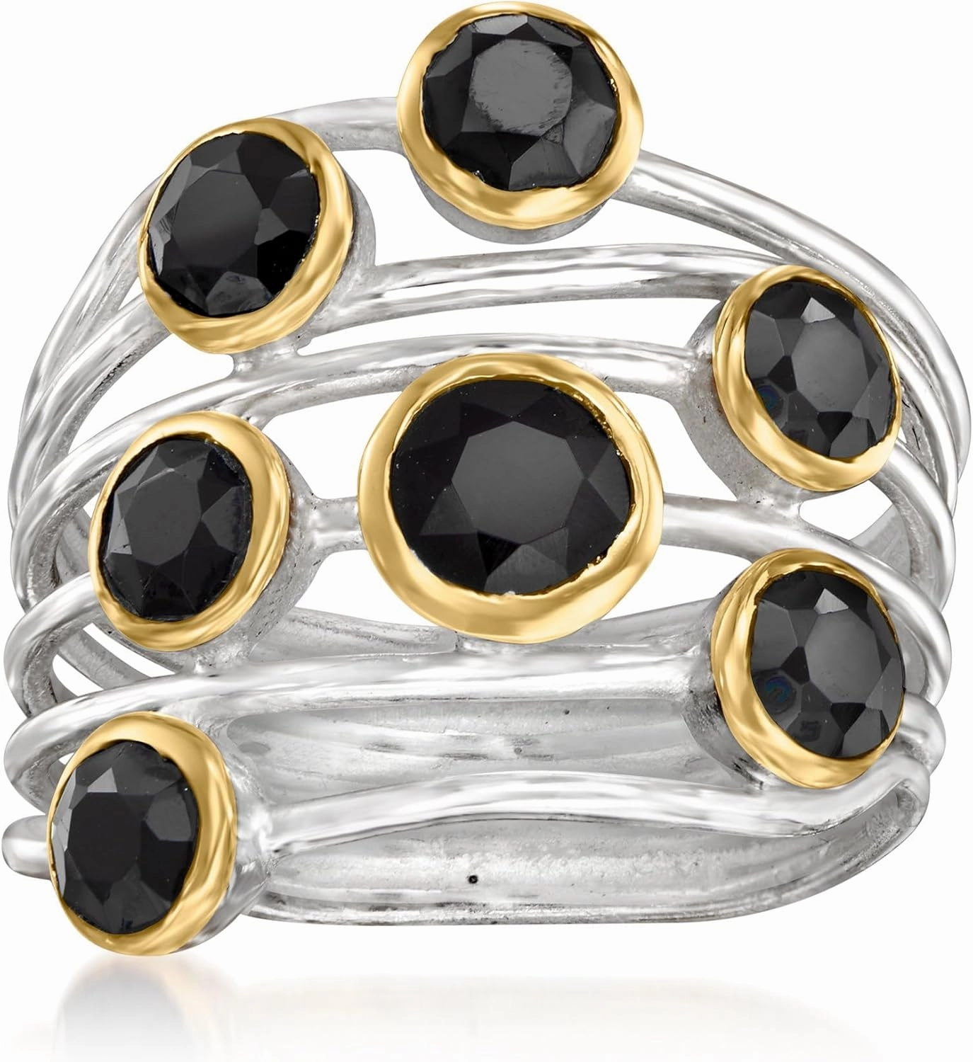 Ross-Simons Onyx Highway Ring in Sterling Silver and 18kt Gold Over Sterling