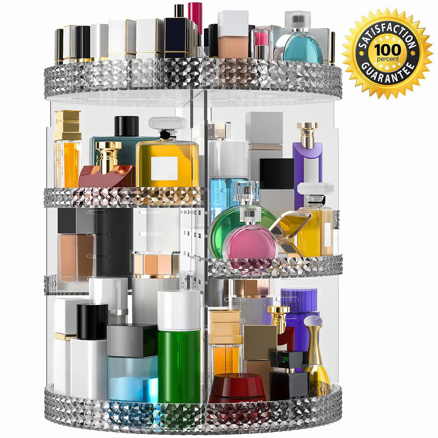 Rotating Makeup Organizer Countertop, Acrylic Makeup Storage Organizer Round, Large Cosmetic Organizer 7 Layers Large Capacity, Fits Makeup Brushes, Lipsticks, Bathroom, Vanity, Gray