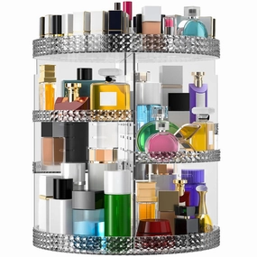 Rotating Makeup Organizer Countertop, Acrylic Makeup Storage Organizer Round, Large Cosmetic Organizer 7 Layers Large Capacity, Fits Makeup Brushes, Lipsticks, Bathroom, Vanity, Gray