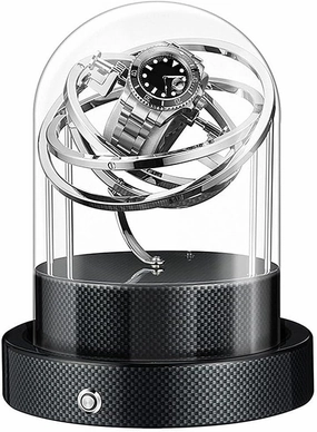 Rotating Watch Box Automatic Watch Box Single Watch Box with Automatic Winder, Retractable Watch Pillow, Transparent Glass Cover, Silent and Anti-Magnetic(Color:B)