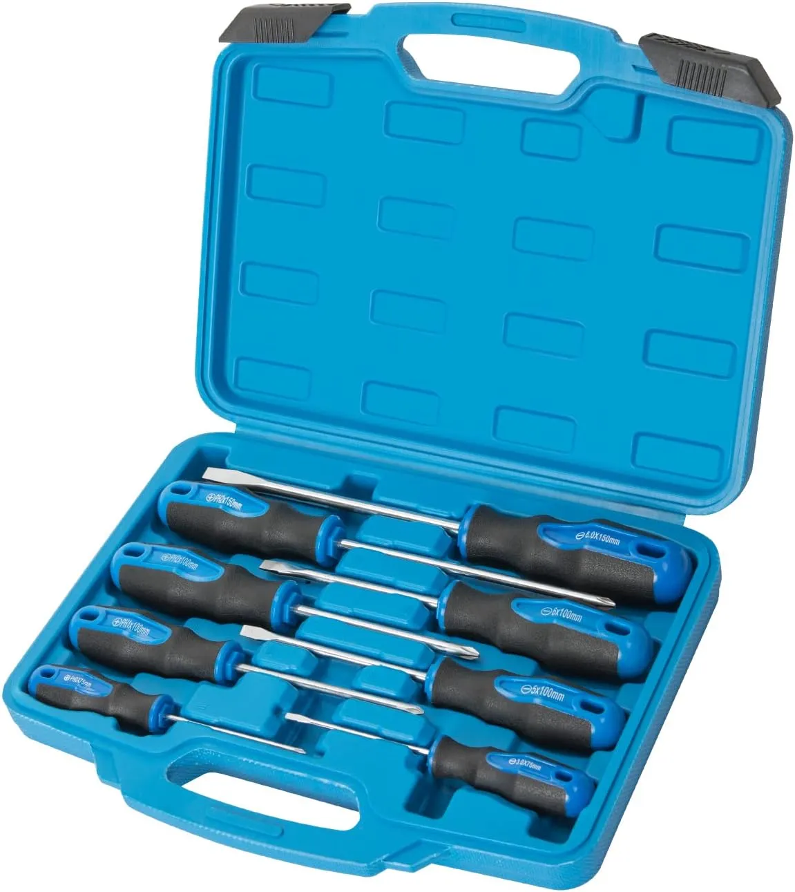 ROTATION 8-Piece Magnetic Screwdrivers Set with Nichrome tip, 4 Phillips and 4 Slotted Tips, Professional Cushion Grip Screwdriver Set with High Torque (8pc_silver tip_gloss)