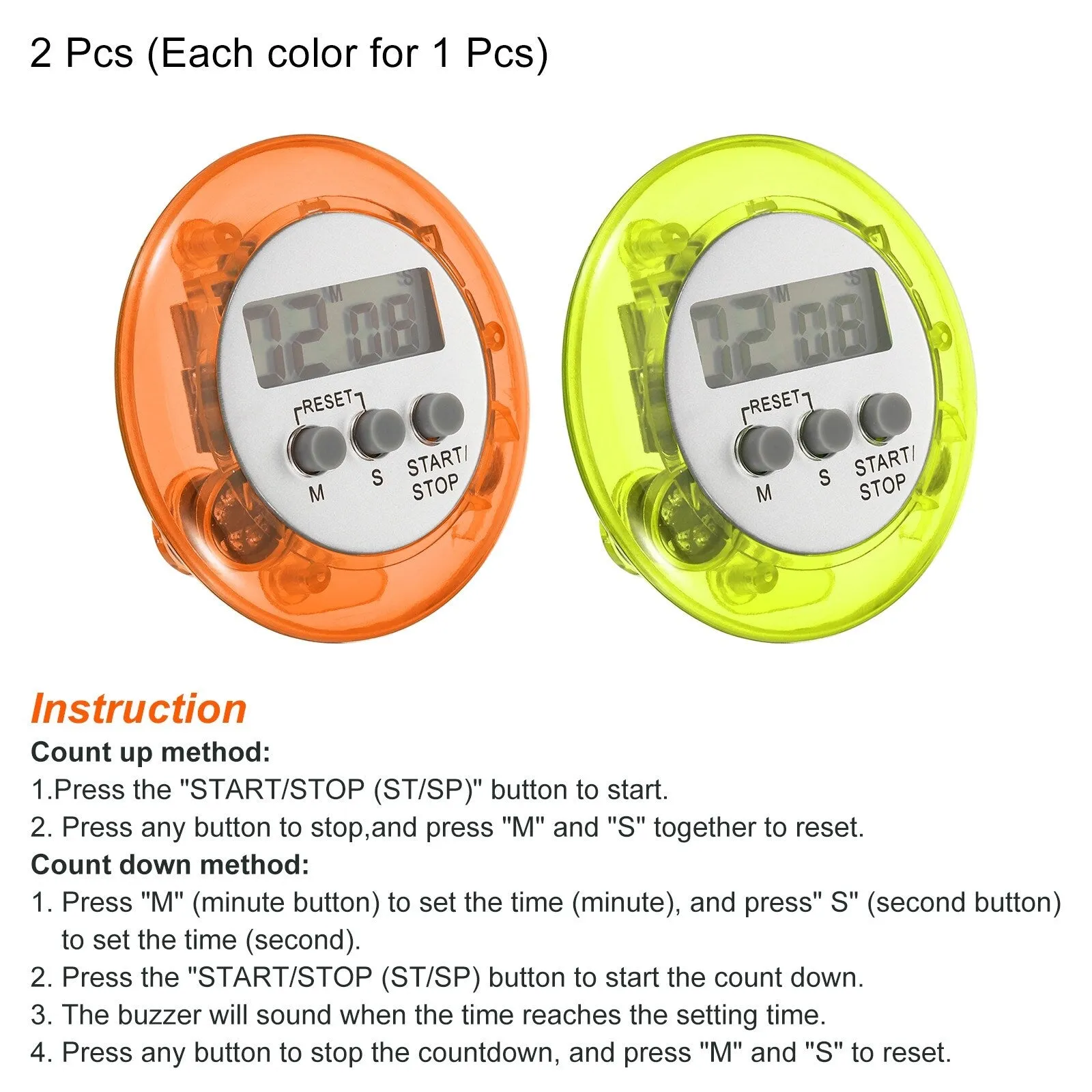 Round Digital Timer, Count Down UP Clock with Magnetic, LCD Display Green Orange - Green Orange