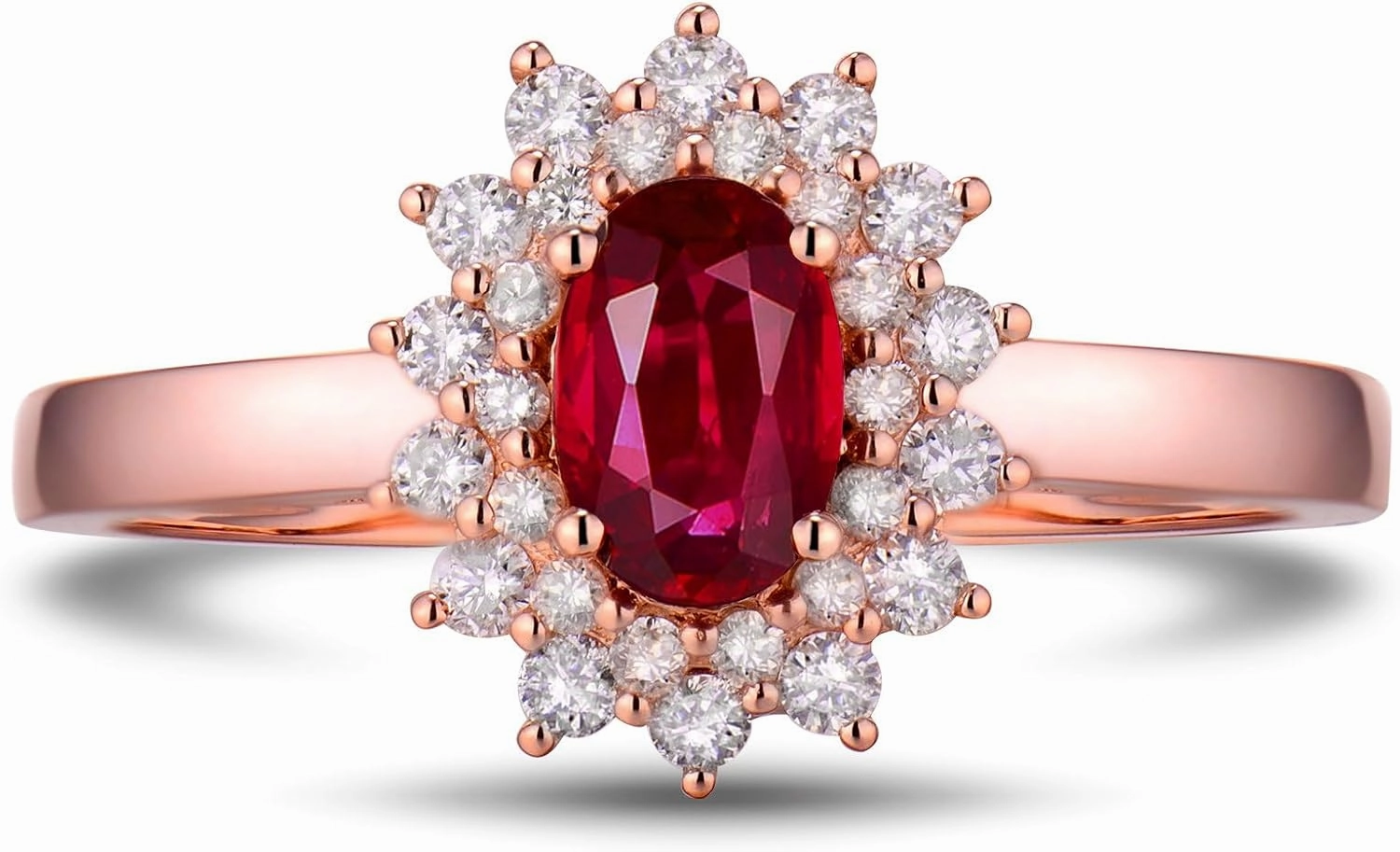 Ruby Ring For Women, 14K Rose Gold Ring - Red Ruby Ring, Natural Oval Genuine Ruby Ring & Real Diamond Gemstone Unique Rings For Bridal Engagement Ring