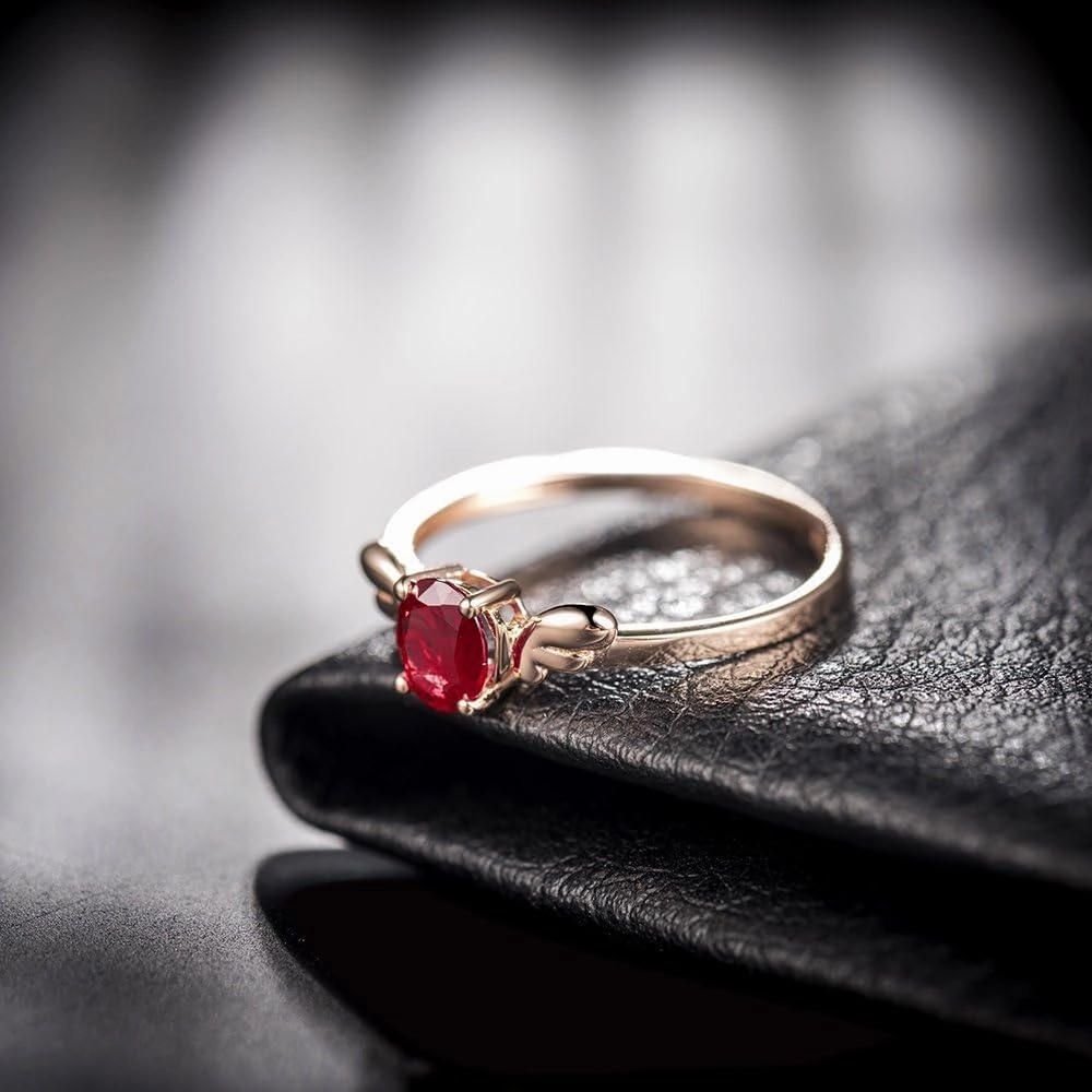 Ruby Ring For Women, 14K Solid Rose Gold Rings - Ruby Red Ring, Natural Ruby Gemstones Unique Rings & Real Gold Fashion Rings For Couple Engagement Ring