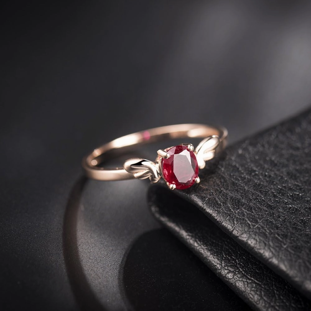 Ruby Ring For Women, 14K Solid Rose Gold Rings - Ruby Red Ring, Natural Ruby Gemstones Unique Rings & Real Gold Fashion Rings For Couple Engagement Ring