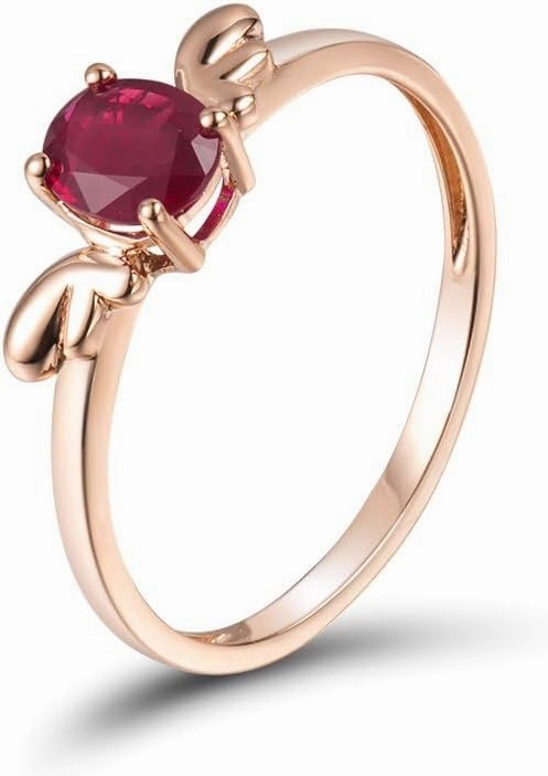 Ruby Ring For Women, 14K Solid Rose Gold Rings - Ruby Red Ring, Natural Ruby Gemstones Unique Rings & Real Gold Fashion Rings For Couple Engagement Ring