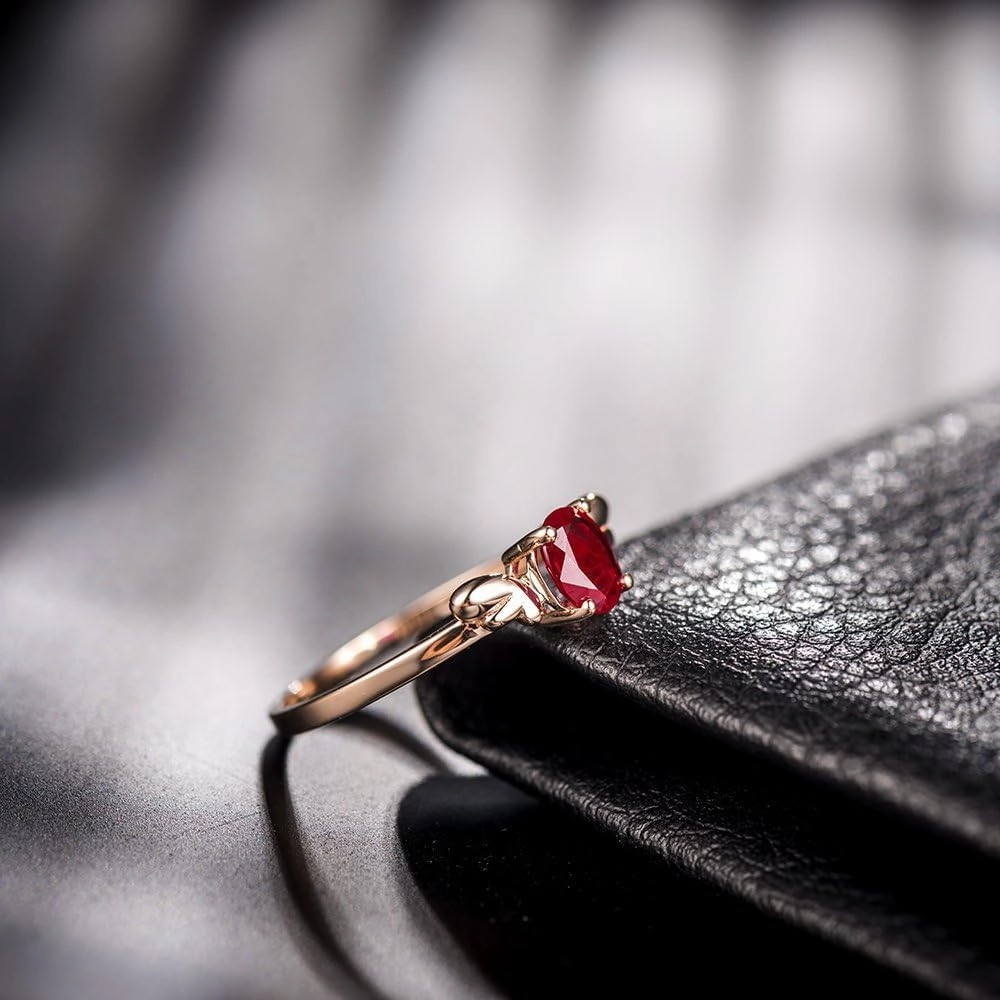 Ruby Ring For Women, 14K Solid Rose Gold Rings - Ruby Red Ring, Natural Ruby Gemstones Unique Rings & Real Gold Fashion Rings For Couple Engagement Ring
