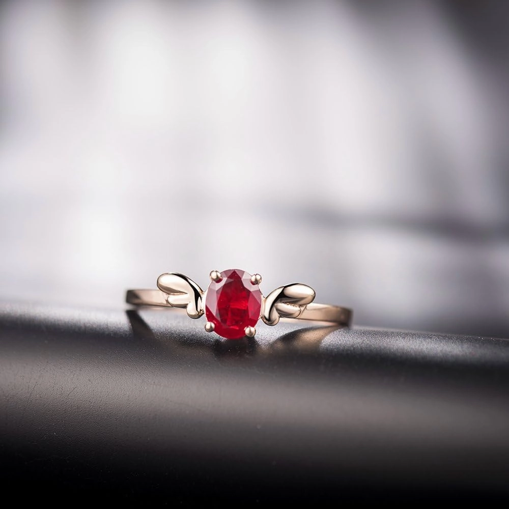Ruby Ring For Women, 14K Solid Rose Gold Rings - Ruby Red Ring, Natural Ruby Gemstones Unique Rings & Real Gold Fashion Rings For Couple Engagement Ring