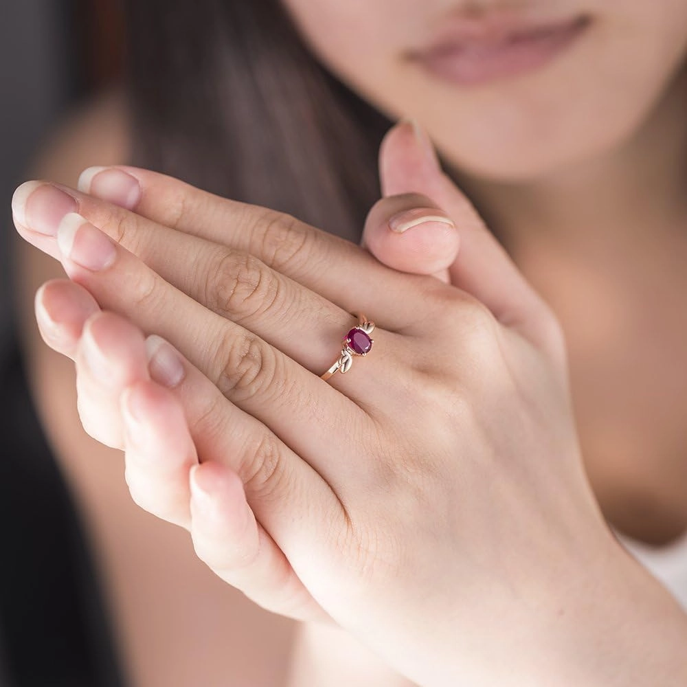 Ruby Ring For Women, 14K Solid Rose Gold Rings - Ruby Red Ring, Natural Ruby Gemstones Unique Rings & Real Gold Fashion Rings For Couple Engagement Ring