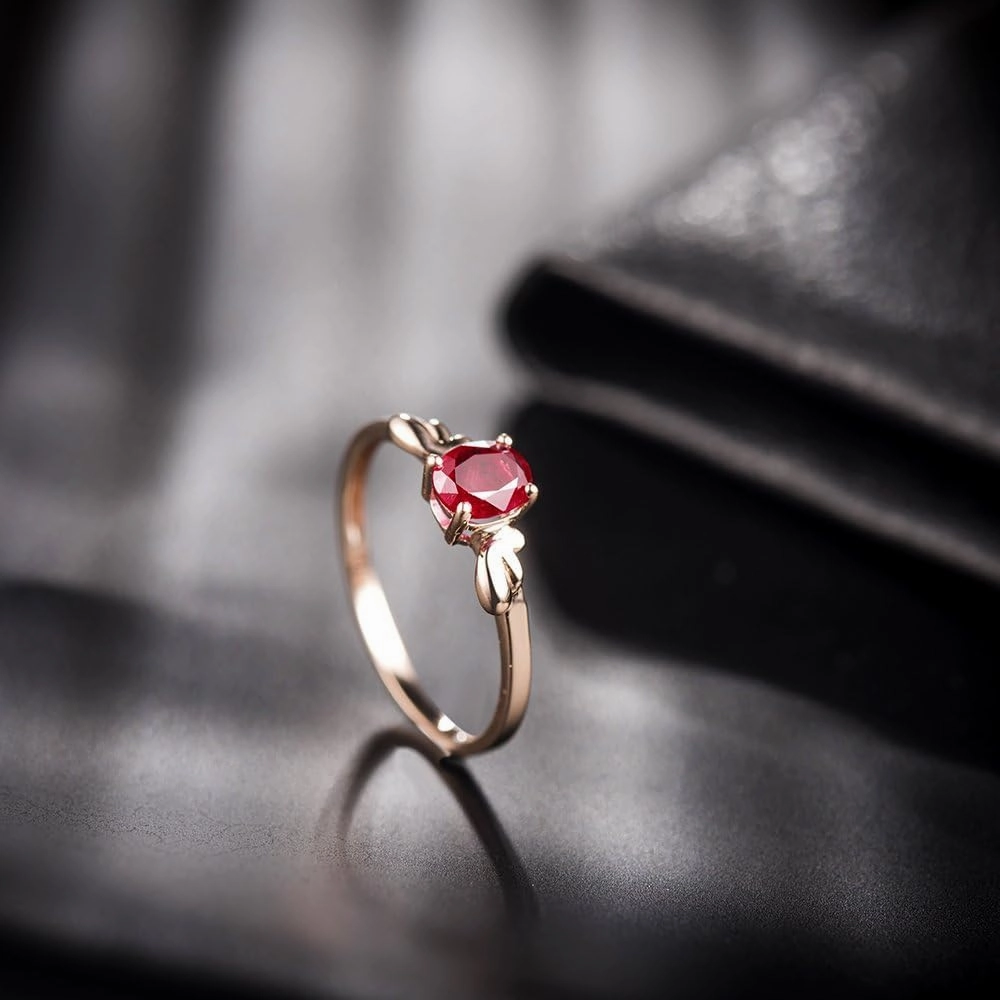 Ruby Ring For Women, 14K Solid Rose Gold Rings - Ruby Red Ring, Natural Ruby Gemstones Unique Rings & Real Gold Fashion Rings For Couple Engagement Ring