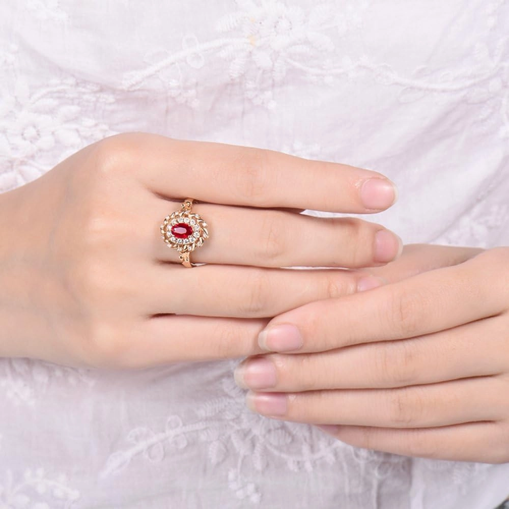 Ruby Ring For Women, 14kt Rose Gold Rings - Red Ruby Ring with Diamond, 0.60ct Oval 4x6mm Ruby Gemstone Rings & Real Diamond Ring For Couple Engagement Ring