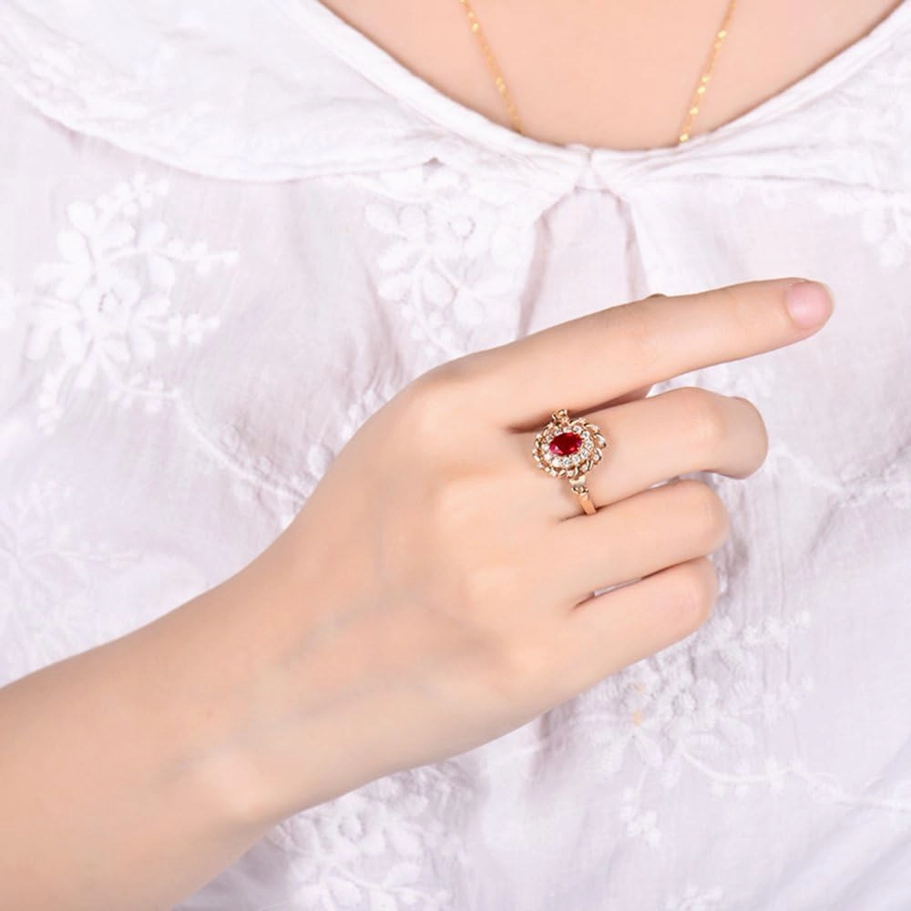 Ruby Ring For Women, 14kt Rose Gold Rings - Red Ruby Ring with Diamond, 0.60ct Oval 4x6mm Ruby Gemstone Rings & Real Diamond Ring For Couple Engagement Ring