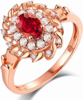Ruby Ring For Women, 14kt Rose Gold Rings - Red Ruby Ring with Diamond, 0.60ct Oval 4x6mm Ruby Gemstone Rings & Real Diamond Ring For Couple Engagement Ring