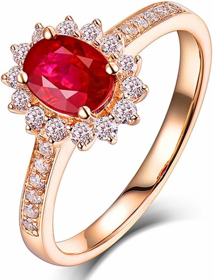 Ruby Ring For Women, 14kt Rose Gold Rings - Ruby and Diamond Ring, 0.55ct Oval 4x6mm Genuine Red Ruby Rings & Brilliant Real Diamonds Gemstone Rings For Couple Engagement Ring