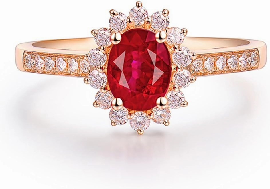 Ruby Ring For Women, 14kt Rose Gold Rings - Ruby and Diamond Ring, 0.55ct Oval 4x6mm Genuine Red Ruby Rings & Brilliant Real Diamonds Gemstone Rings For Couple Engagement Ring