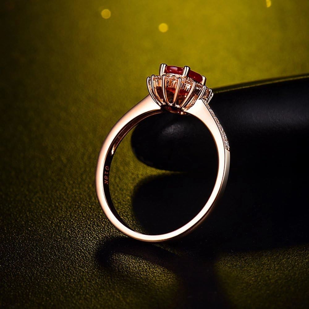 Ruby Ring For Women, 14kt Rose Gold Rings - Ruby and Diamond Ring, 0.55ct Oval 4x6mm Genuine Red Ruby Rings & Brilliant Real Diamonds Gemstone Rings For Couple Engagement Ring