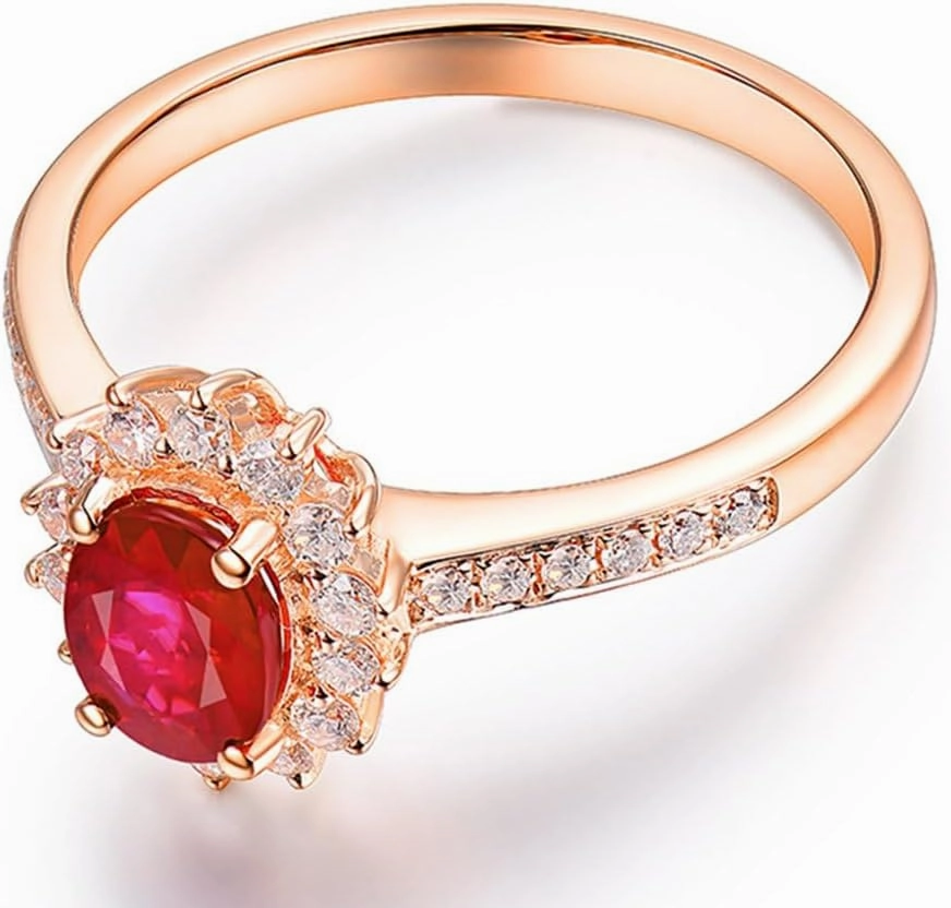 Ruby Ring For Women, 14kt Rose Gold Rings - Ruby and Diamond Ring, 0.55ct Oval 4x6mm Genuine Red Ruby Rings & Brilliant Real Diamonds Gemstone Rings For Couple Engagement Ring