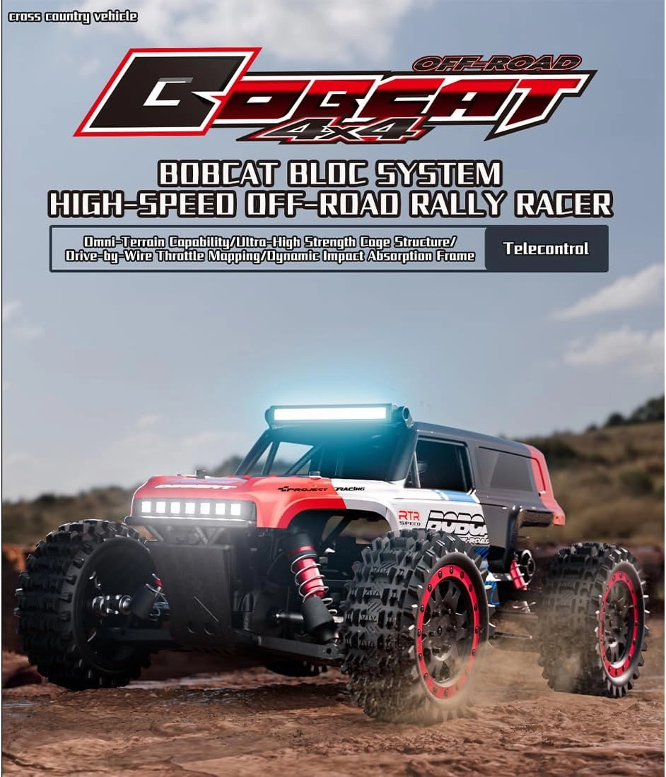 S912PRO 1/16 Scale High-Speed RC Drift Car, 2.4G 4WD Brushless Full-Proportional, 55KM/H RC Off-Road Truck Car with 7 Colors Lights and Flashing Effects (Two Batteries/Red)