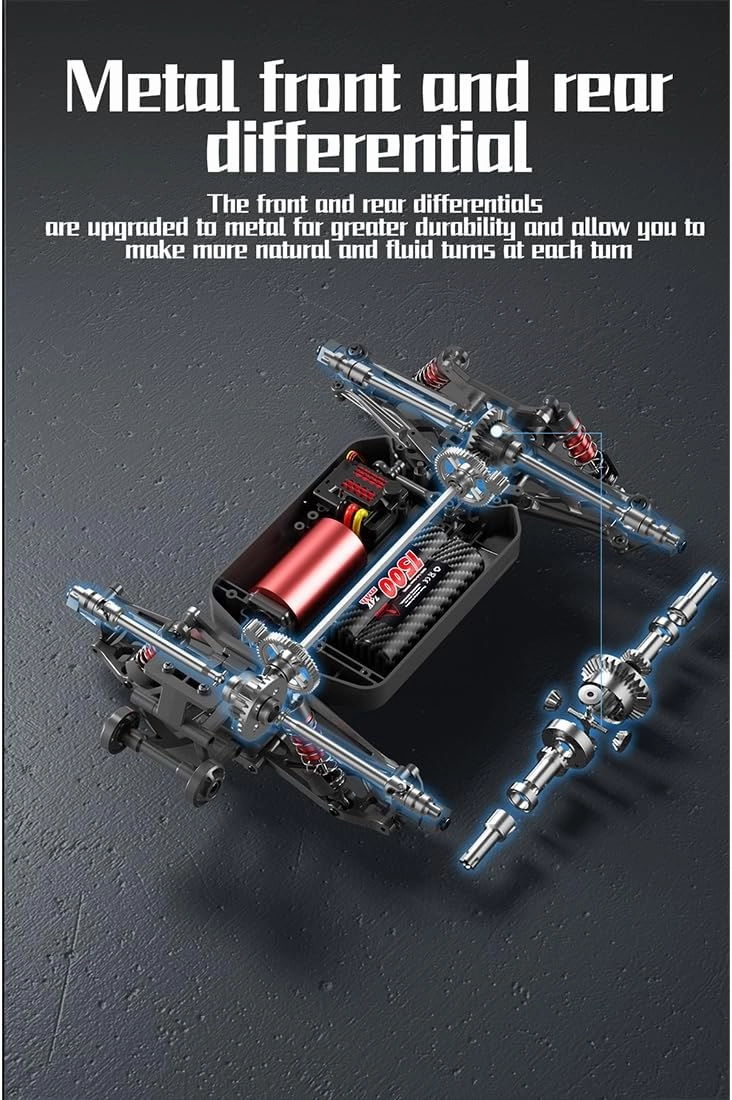 S912PRO 1/16 Scale High-Speed RC Drift Car, 2.4G 4WD Brushless Full-Proportional, 55KM/H RC Off-Road Truck Car with 7 Colors Lights and Flashing Effects (Two Batteries/Red)