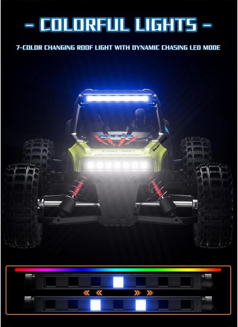 S912PRO 1/16 Scale High-Speed RC Drift Car, 2.4G 4WD Brushless Full-Proportional, 55KM/H RC Off-Road Truck Car with 7 Colors Lights and Flashing Effects (Two Batteries/Red)