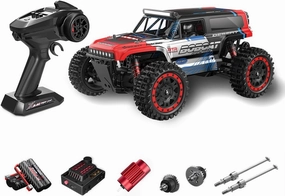 S912PRO 1/16 Scale High-Speed RC Drift Car, 2.4G 4WD Brushless Full-Proportional, 55KM/H RC Off-Road Truck Car with 7 Colors Lights and Flashing Effects (Two Batteries/Red)