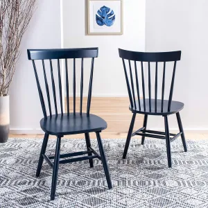 SAFAVIEH Home Collection Parker Farmhouse Navy Blue Windsor Spindle Solid Wood Dining Chair Set of 2