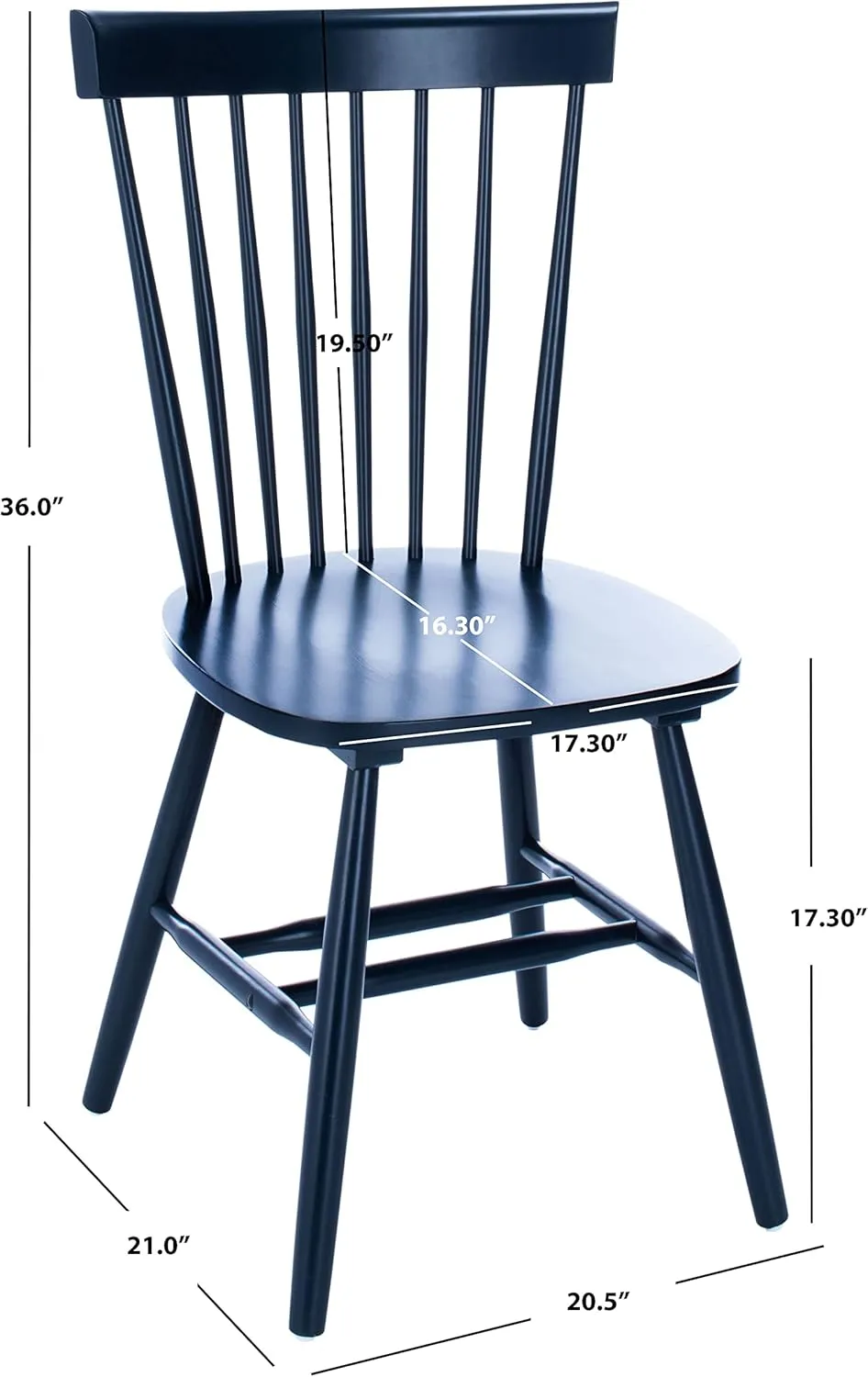 SAFAVIEH Home Collection Parker Farmhouse Navy Blue Windsor Spindle Solid Wood Dining Chair Set of 2