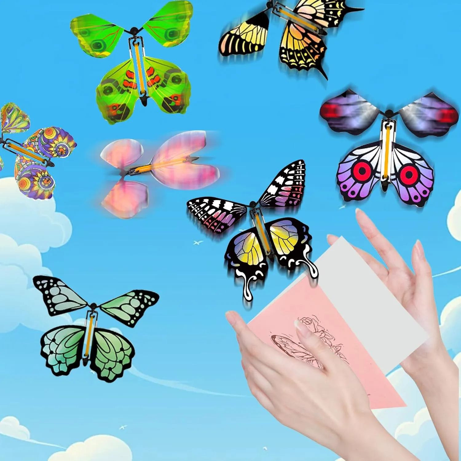SANYIYIBA 36 Pcs Flying Butterfly Craft Kit with Painting Brushes, Greeting Cards, and Wind-Up Butterflies - Party Gifts for Kids, Weddings, Birthdays, and Outdoor Events