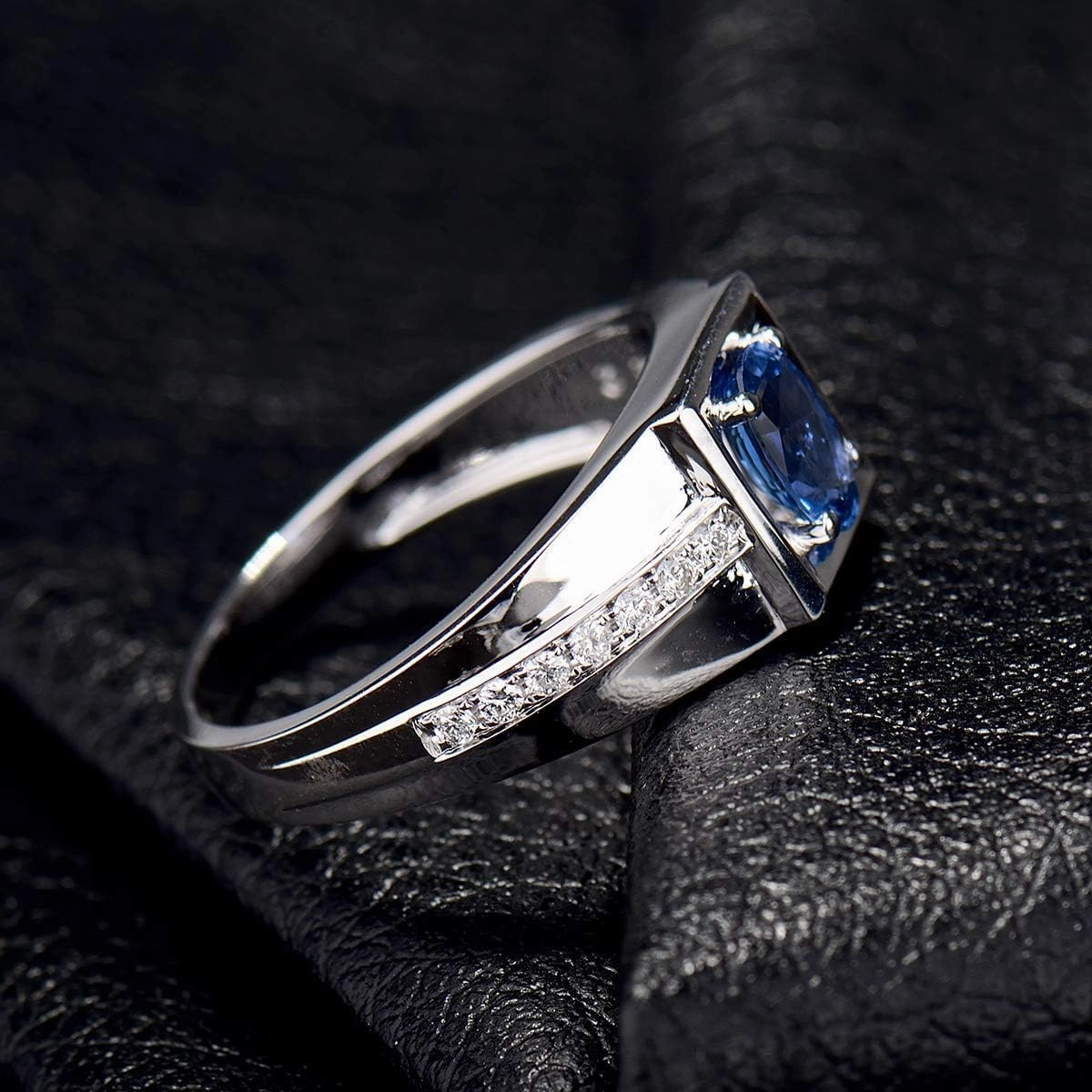 Sapphire Ring For Men, 18K White Gold Rings - Blue Sapphire Ring, Fashion Natural Sapphire Blue Ring and Real Diamond Gemstone Rings For Couple Engagement Ring & Wedding Band