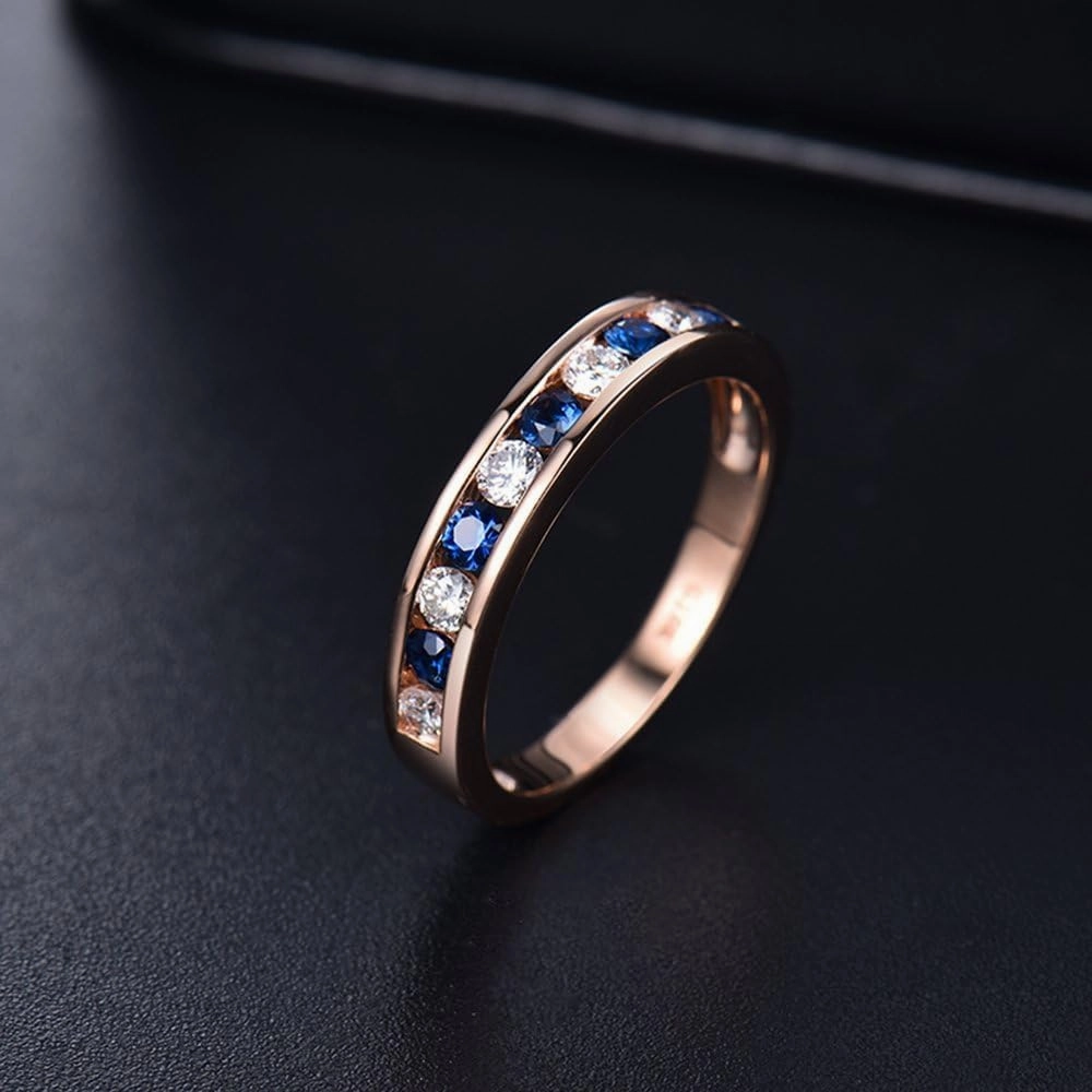Sapphire Ring For Women, 14K Solid Rose Gold Rings - Sapphire and Diamond Ring, Natural Blue Sapphire Rings and Real Diamond Gemstone Rings For Couple Engagement Ring & Wedding Band