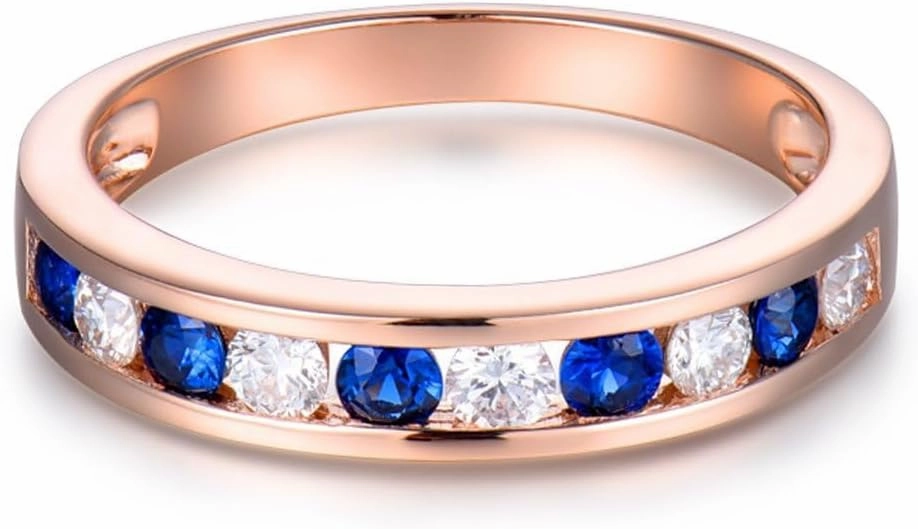 Sapphire Ring For Women, 14K Solid Rose Gold Rings - Sapphire and Diamond Ring, Natural Blue Sapphire Rings and Real Diamond Gemstone Rings For Couple Engagement Ring & Wedding Band