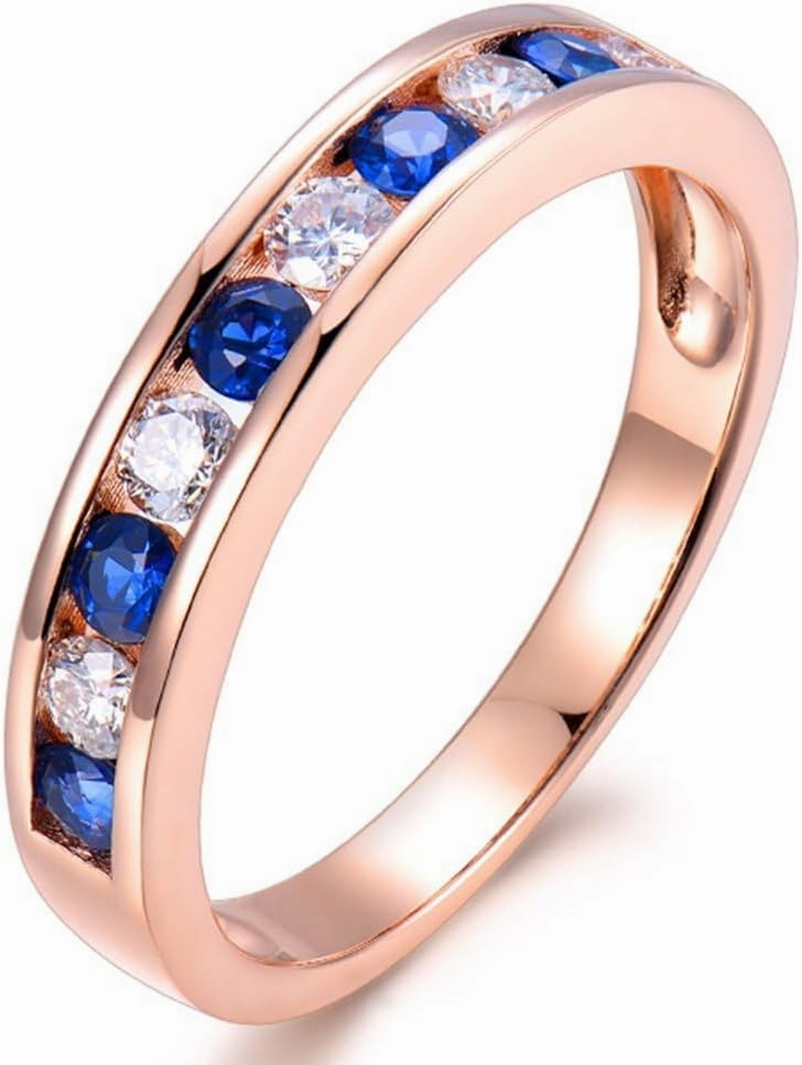 Sapphire Ring For Women, 14K Solid Rose Gold Rings - Sapphire and Diamond Ring, Natural Blue Sapphire Rings and Real Diamond Gemstone Rings For Couple Engagement Ring & Wedding Band