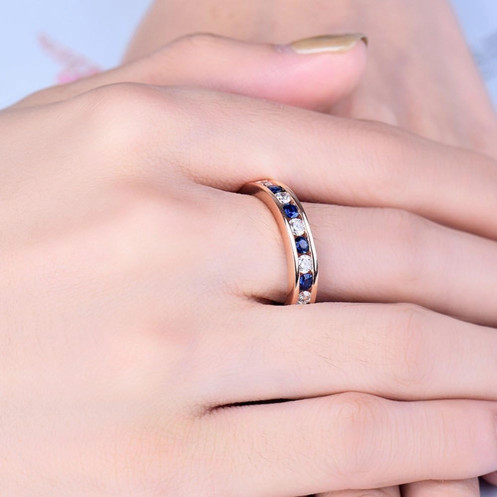 Sapphire Ring For Women, 14K Solid Rose Gold Rings - Sapphire and Diamond Ring, Natural Blue Sapphire Rings and Real Diamond Gemstone Rings For Couple Engagement Ring & Wedding Band