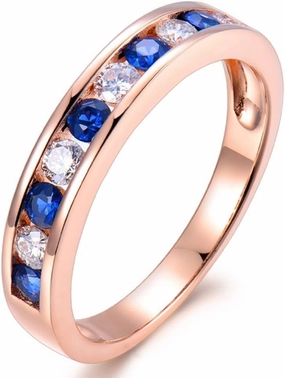 Sapphire Ring For Women, 14K Solid Rose Gold Rings - Sapphire and Diamond Ring, Natural Blue Sapphire Rings and Real Diamond Gemstone Rings For Couple Engagement Ring & Wedding Band