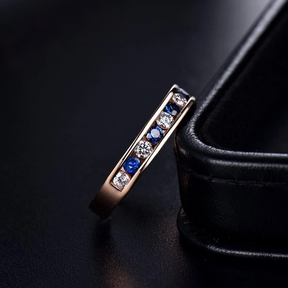 Sapphire Ring For Women, 14K Solid Rose Gold Rings - Sapphire and Diamond Ring, Natural Blue Sapphire Rings and Real Diamond Gemstone Rings For Couple Engagement Ring & Wedding Band