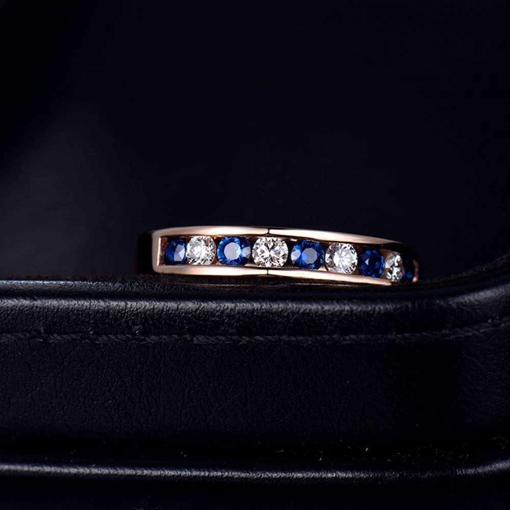 Sapphire Ring For Women, 14K Solid Rose Gold Rings - Sapphire and Diamond Ring, Natural Blue Sapphire Rings and Real Diamond Gemstone Rings For Couple Engagement Ring & Wedding Band