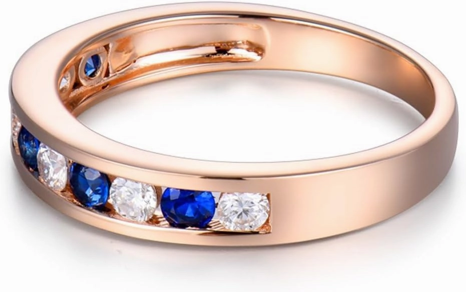 Sapphire Ring For Women, 14K Solid Rose Gold Rings - Sapphire and Diamond Ring, Natural Blue Sapphire Rings and Real Diamond Gemstone Rings For Couple Engagement Ring & Wedding Band