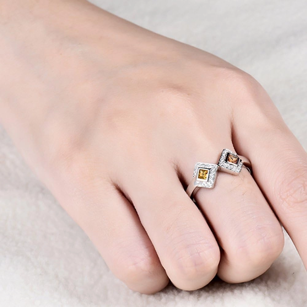Sapphire Ring For Women, 14K White Gold Rings - Yellow Sapphire Ring with Diamond, Natural Sapphire Two Stone Ring & Real Diamond Gemstone Rings For Couple Engagement Ring