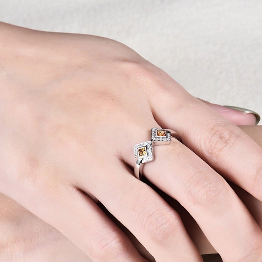 Sapphire Ring For Women, 14K White Gold Rings - Yellow Sapphire Ring with Diamond, Natural Sapphire Two Stone Ring & Real Diamond Gemstone Rings For Couple Engagement Ring